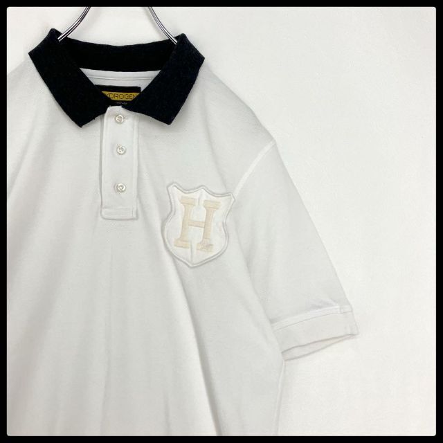 【希少デザイン】ハイドロゲン ロゴ刺繍 ワッペン 半袖ポロシャツ メンズ Lサイズ ホワイト HYDROGEN拍卖