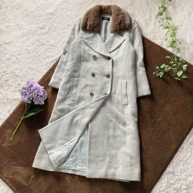 日本製 FOXY ヌートリアファー ダブルブレストロングコート アンゴラシルク混 フォクシーブティック フリーサイズ拍卖