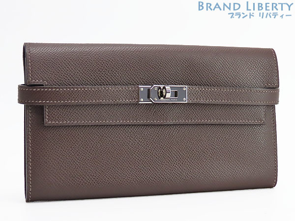 超美品 エルメス ケリーウォレット ロング 二つ折り長財布 ショコラ ダークブラウン シルバー金具 ヴォーエプソン拍卖