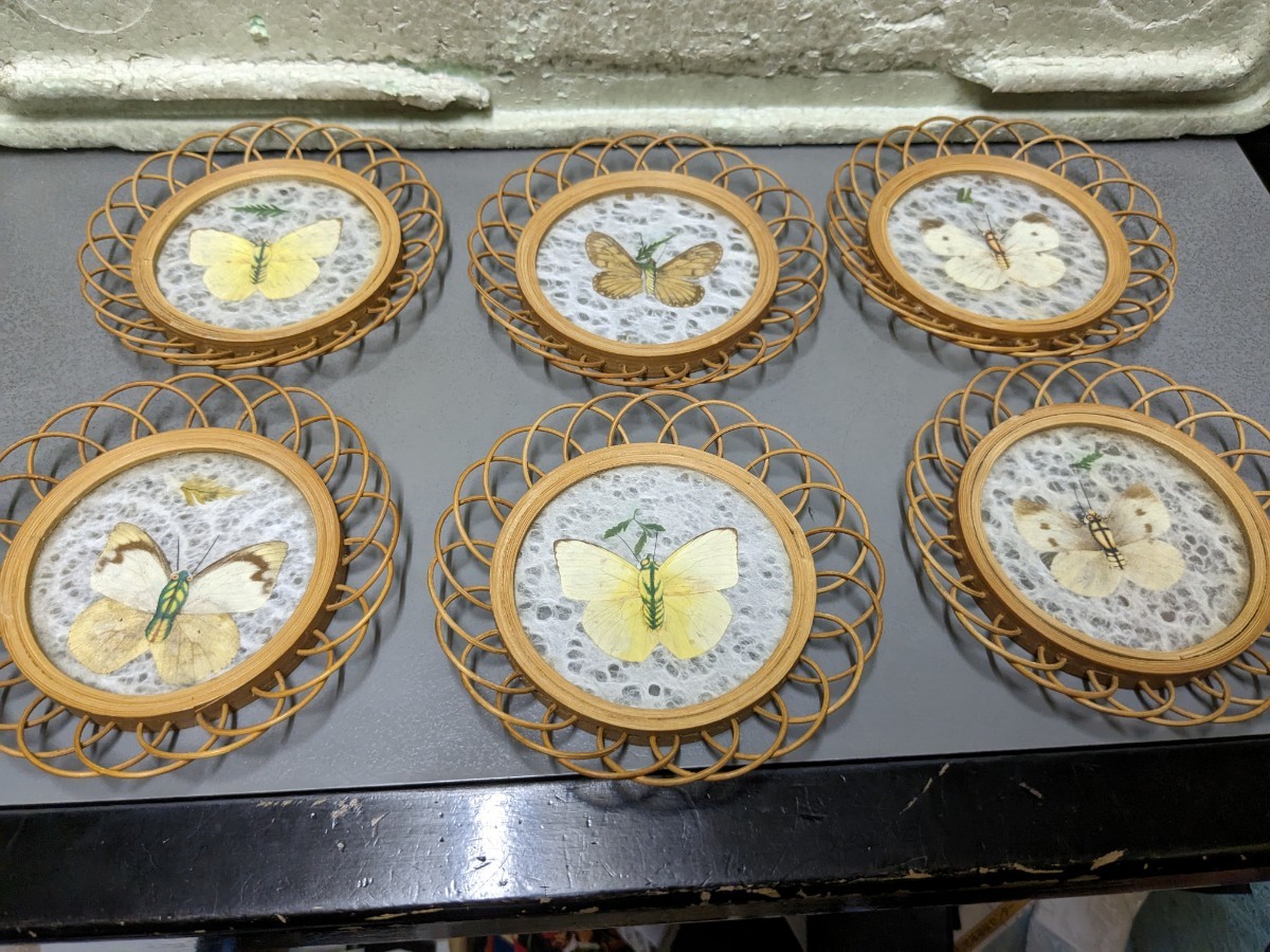 蝶々 教本 コースター レトロ アンテーク 蝶々教本コースター 6個拍卖