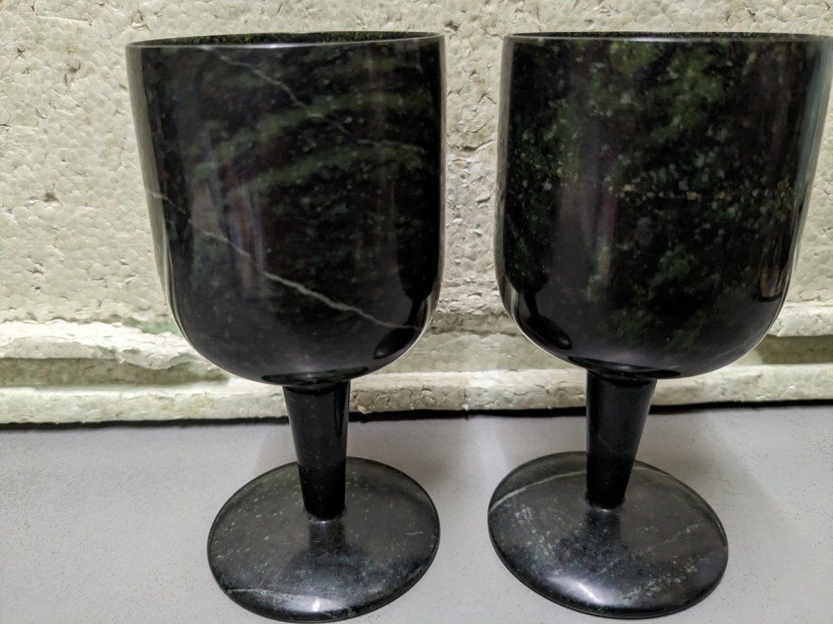 酒器 ワイングラス ペア グラス 天然石 大理石? 中国 古い 石の種類不明拍卖