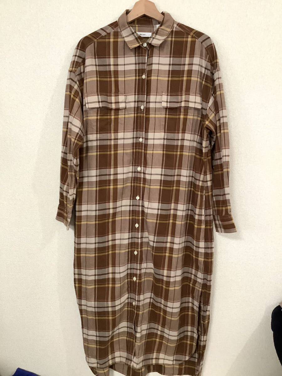 niko and... ニコアンド チェック柄 ロングシャツ ワンピース 長袖シャツ ブラウン レディース セレクト 古着拍卖