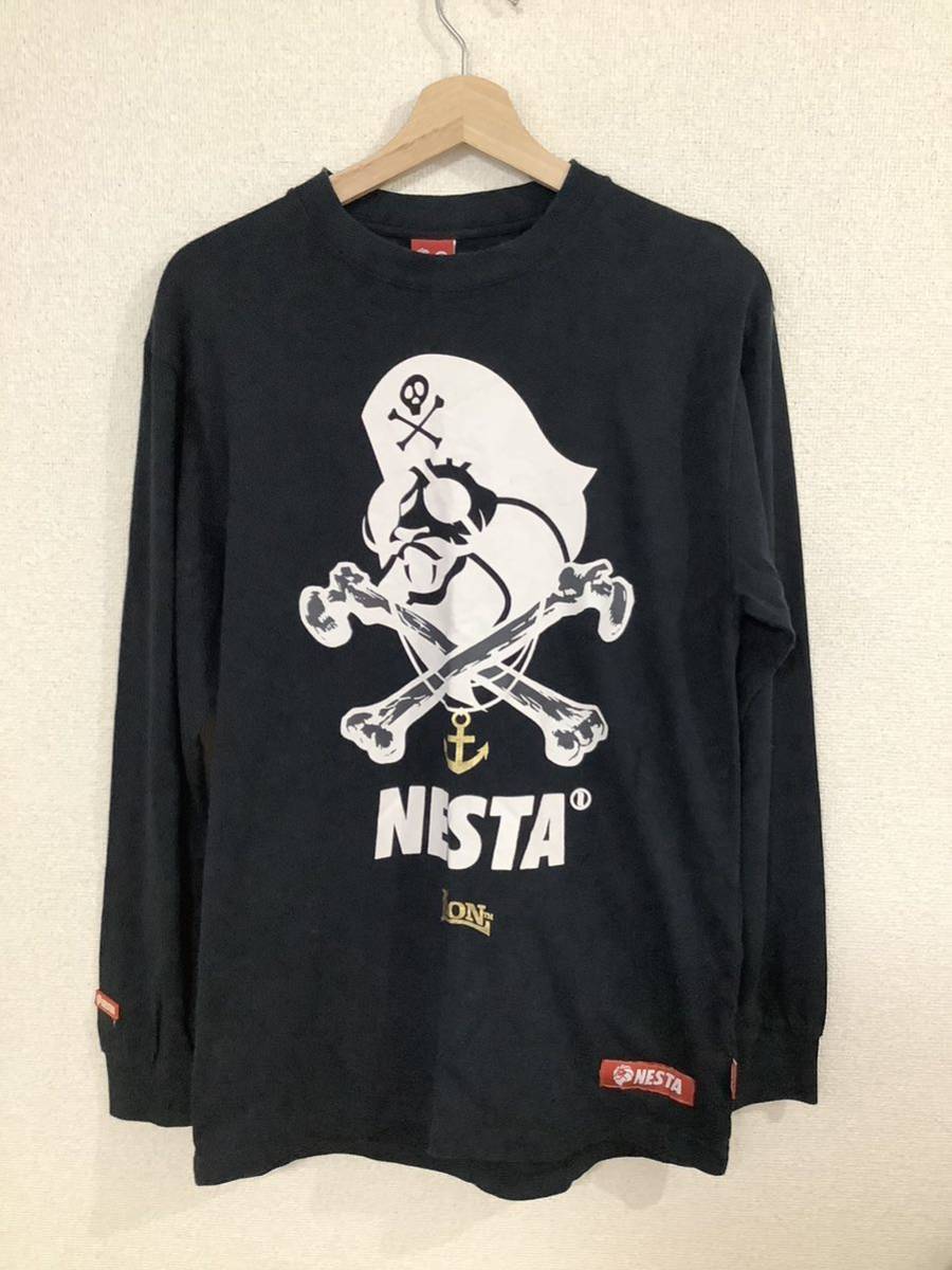 NESTA ネスタ ロゴプリント ロングTシャツ 長袖Tシャツ ストリート メンズ セレクト ブラック 古着拍卖