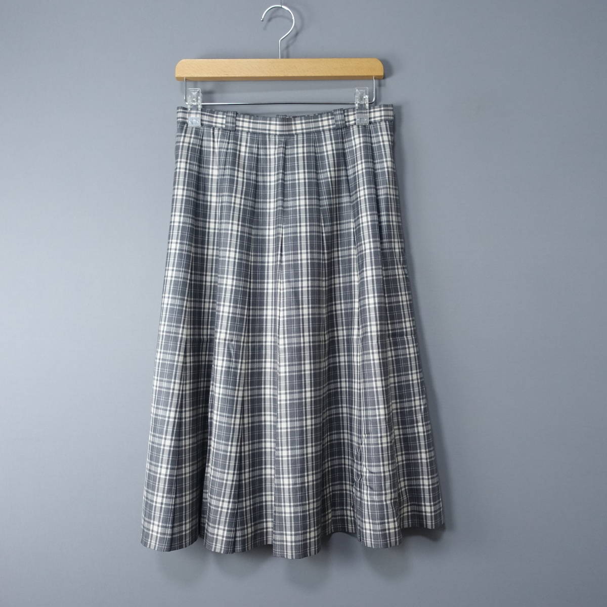 Leilian/レリアン/11/シルク混/ウール混/チェック柄スカート/グレー×ホワイト/レディース拍卖