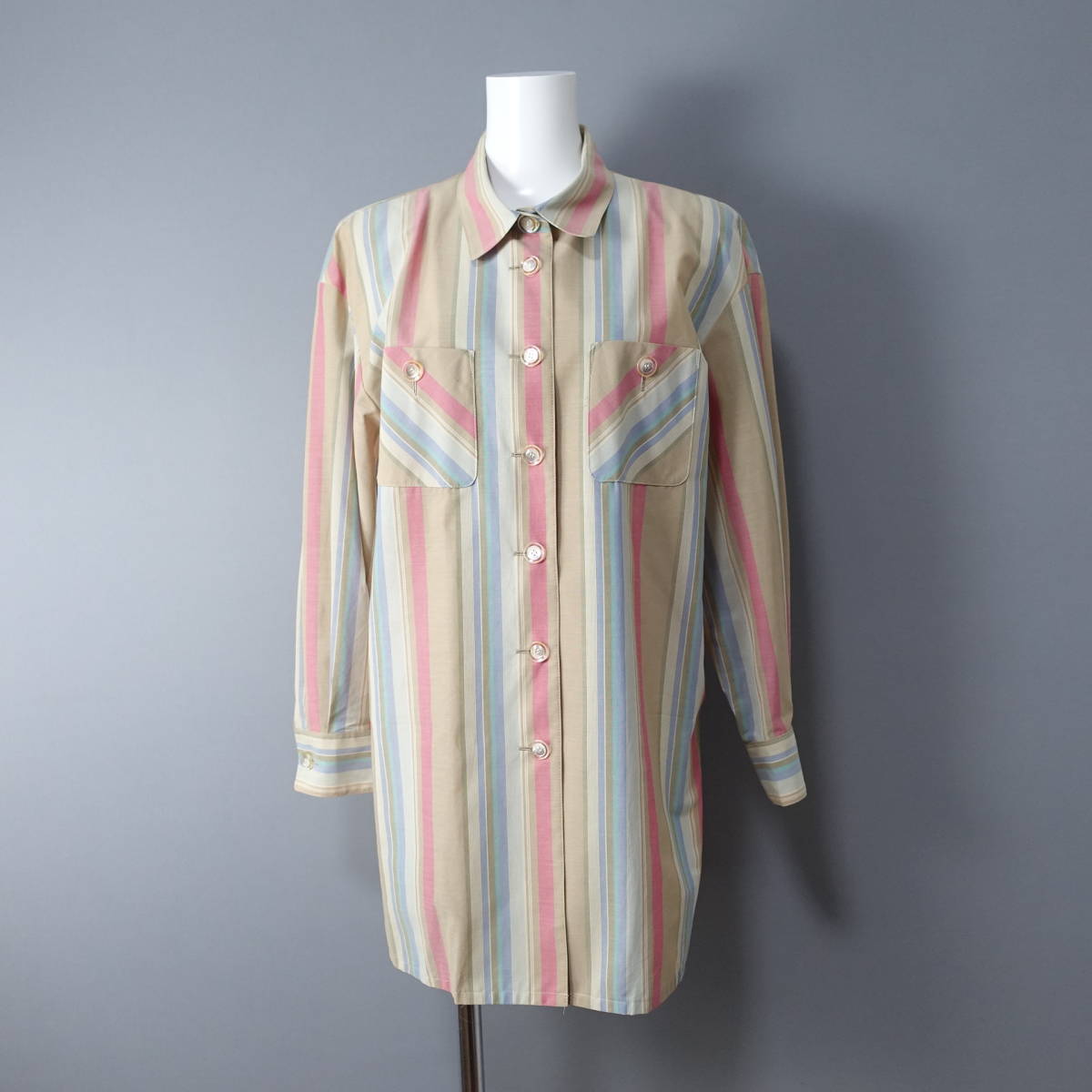 Leilian/レリアン/9/日本製/ストライプシャツ/マルチカラー/長袖/レディース拍卖