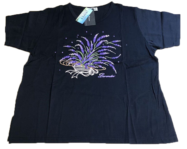 リトルロマンス 花柄 半袖Tシャツ 手描き 紫外線カット 綿100% LL 黒★29拍卖