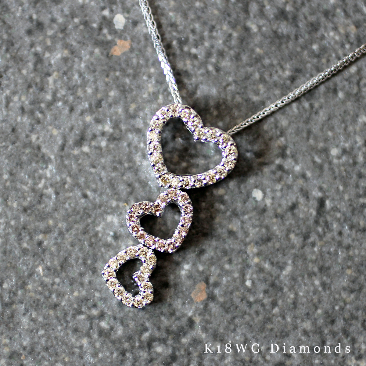美品 K18 WG 2 カラー 天然 ピンク ダイヤ モンド 計 0.76ct パヴェ ハート ネックレス 5.4g ホワイト ゴールド 金 750 ファンシー ダイヤ拍卖