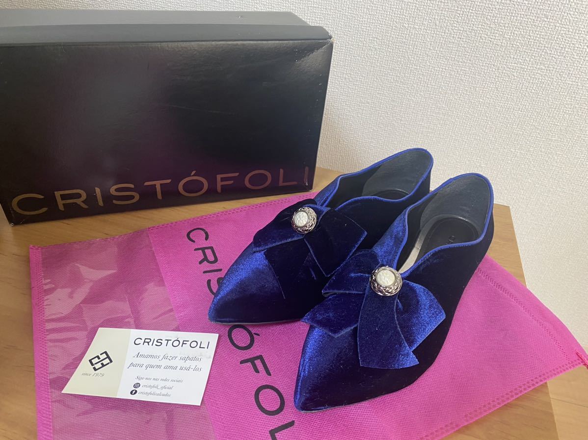 新品可愛い☆CRISTOFOLIアンティーク調ベルベットフラットパンプスrosebudバレエシューズ38クリストフォリローズバッド24〜24.5ローファー拍卖