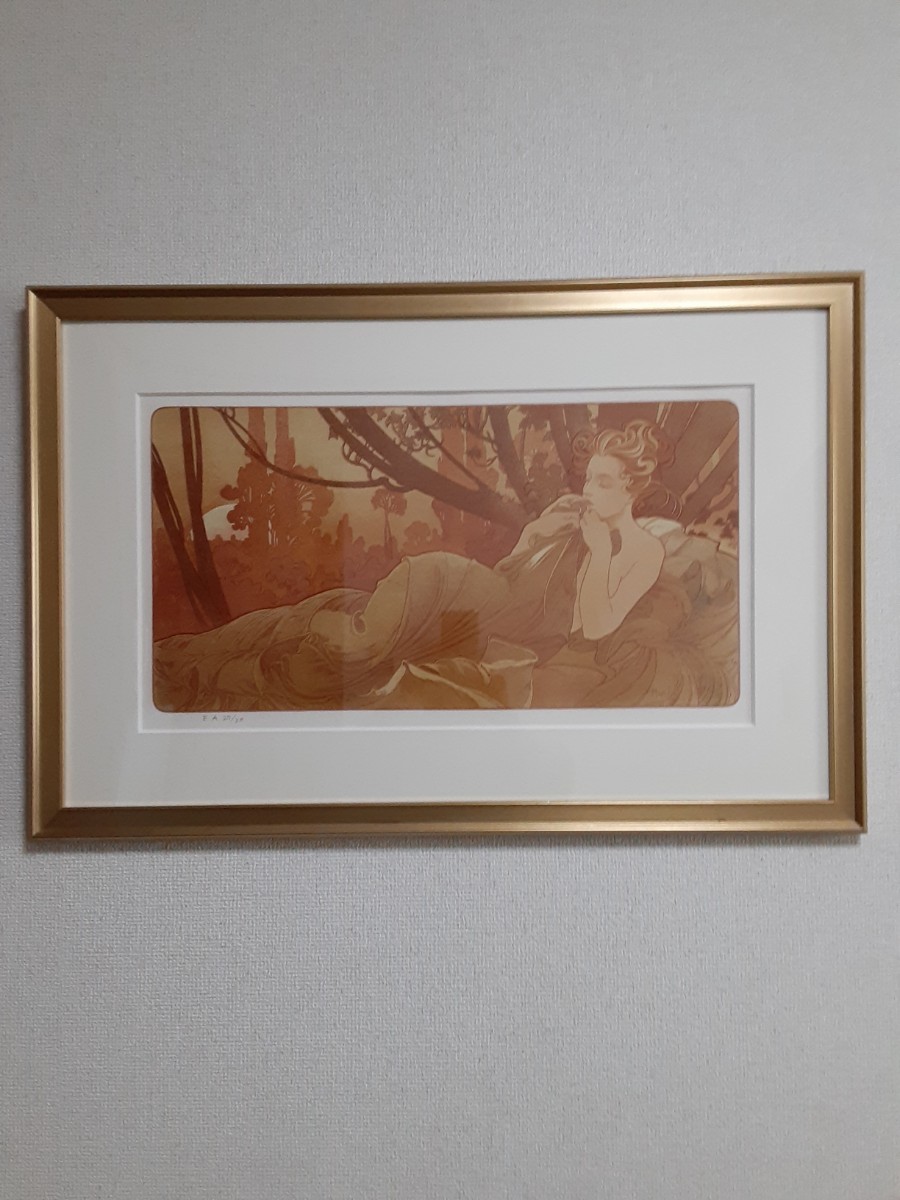 アルフォンヌ.ミュシャ 複製リトグラフ「DUSK」(夕暮れ)額付拍卖