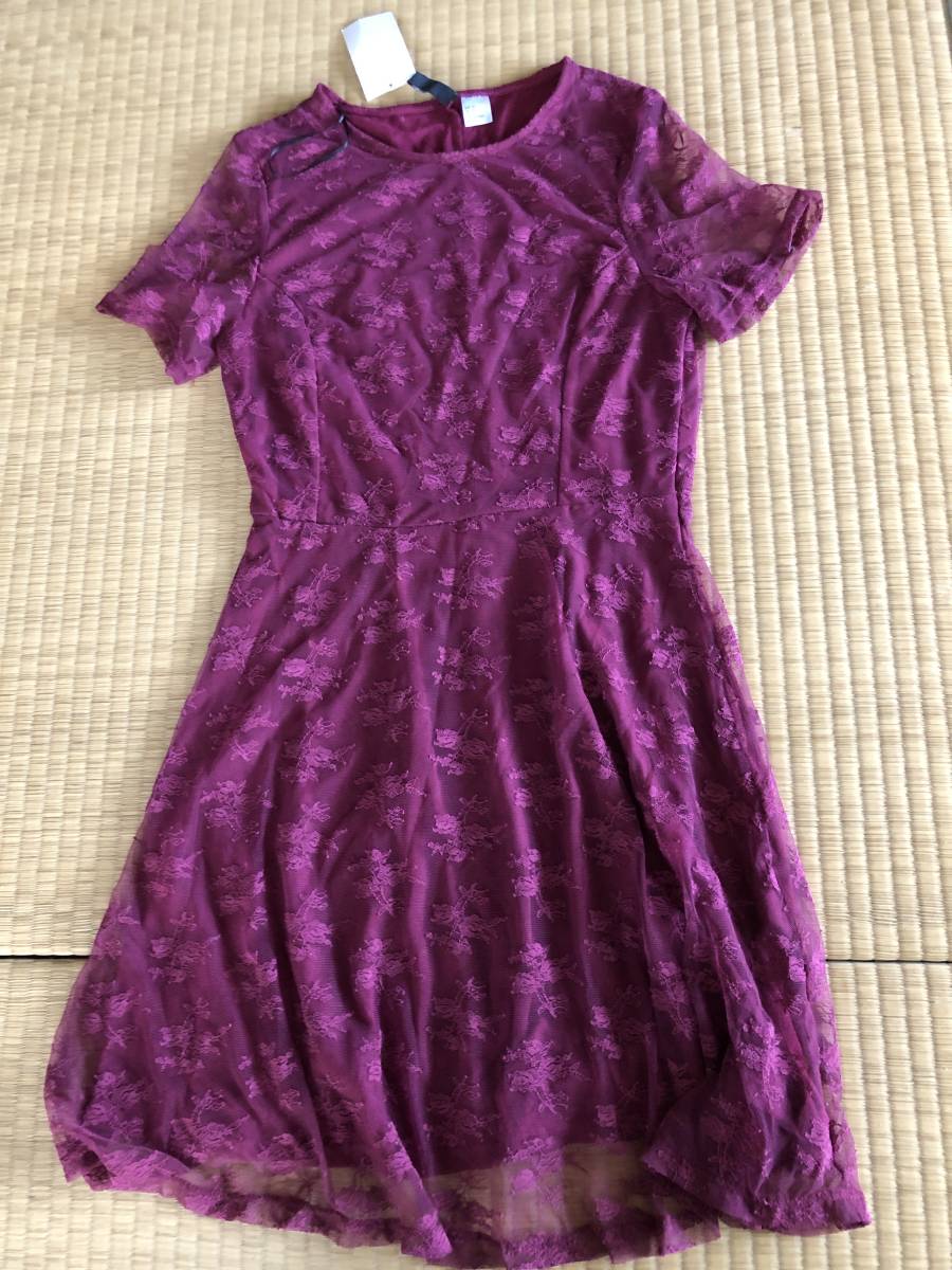 H&M エンジ色のレースのワンピース サイズ36 新品拍卖