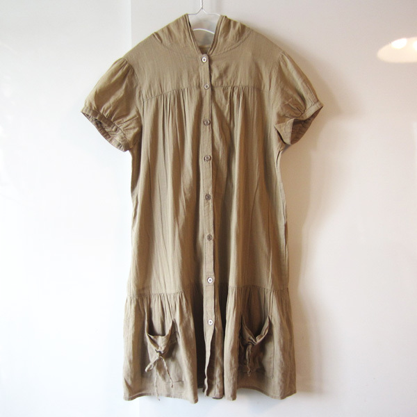 美品 MICHEL KLEIN Paris コットン半袖ワンピース フード ポケット付き 拍卖