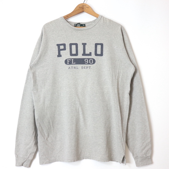 Polo by Ralph Lauren■アスレチックプリントロングスリーブTシャツ グレー/XL USA製 ラルフローレン拍卖
