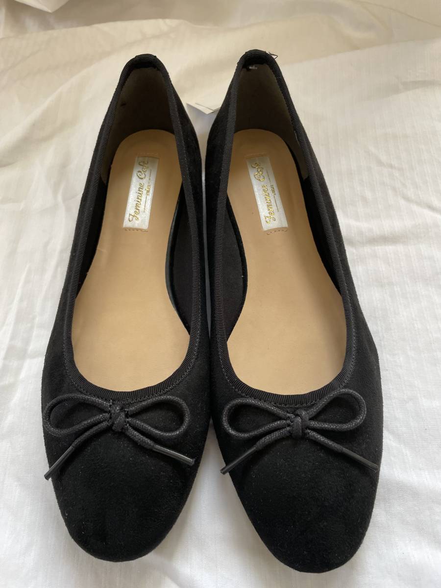 新品未使用品・レディース・バレエシューズ・ポリエステル・ブラック・スエード風・25.5cm・抗菌・2980円拍卖