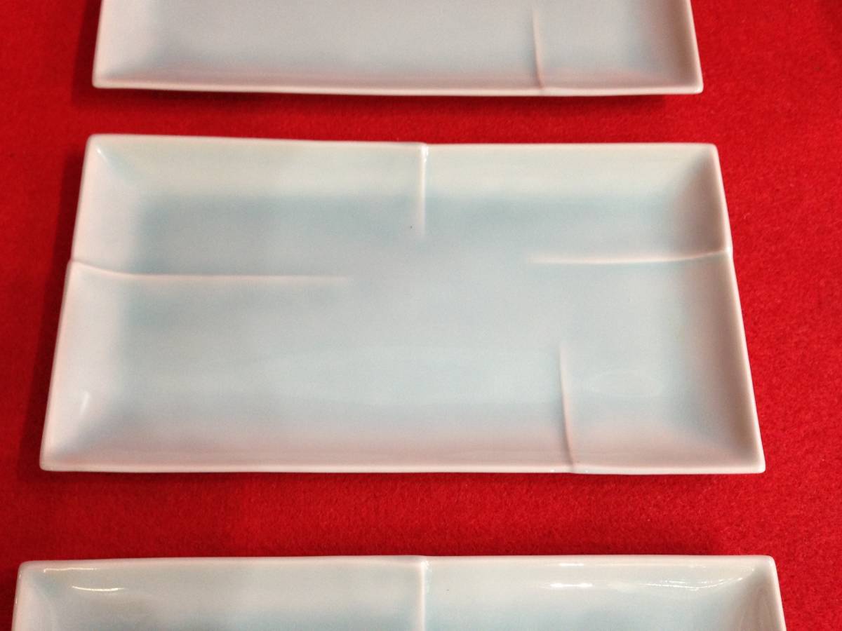 昭和レトロ_青磁ボカシ角皿*3枚 美品!_0580拍卖