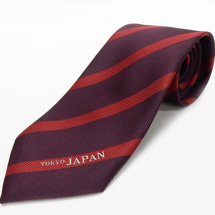 日本製ネクタイ ワンポイント(TOKYO JAPAN) 濃ワイン×赤/ストライプ 洗濯機OK 甲州織 メール便OK NAP16-WN拍卖