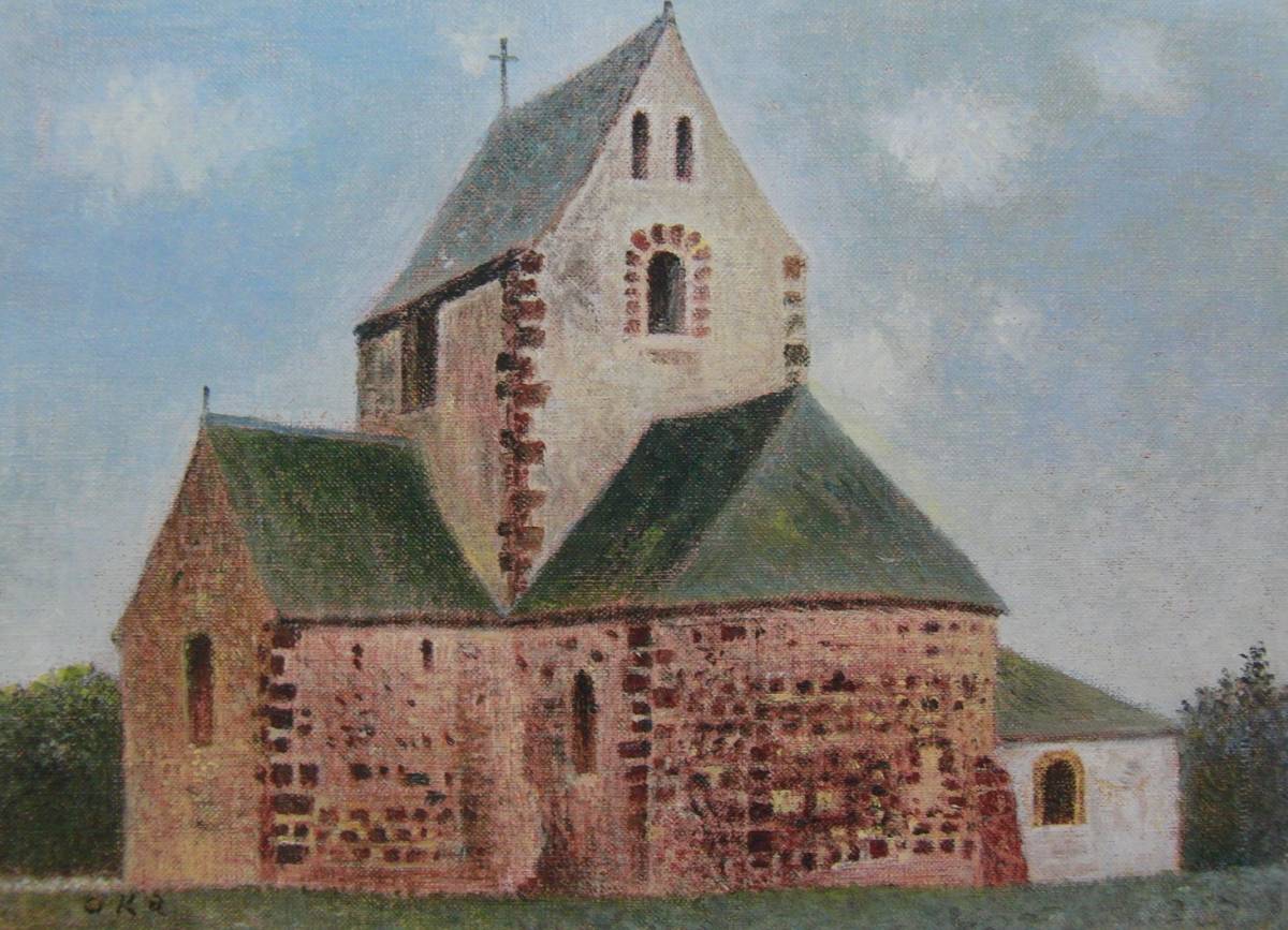 岡 鹿之助、「村の礼拝堂」、希少画集・額装画、日本製・新品額縁にて額装致します、状態良好、送料無料拍卖