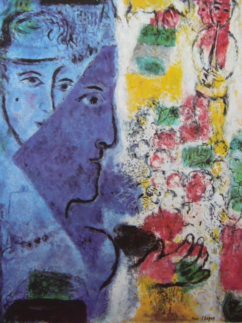 シャガール、【青い顔】、画集画、新品高級額 額装付、状態良好、送料無料、絵画 人物画拍卖