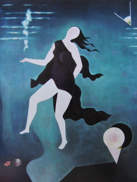 古賀春江、【白い貝殻】、新品高級額 額装付、年代物・希少画集画、状態良好、送料無料 人物画拍卖