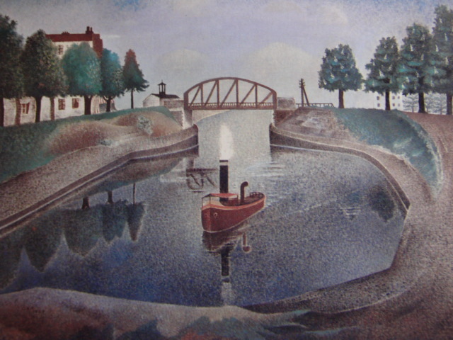 岡鹿之助、【堀割】、希少な画集画、新品高級額 額装付、状態良好、送料無料、絵画 風景画拍卖