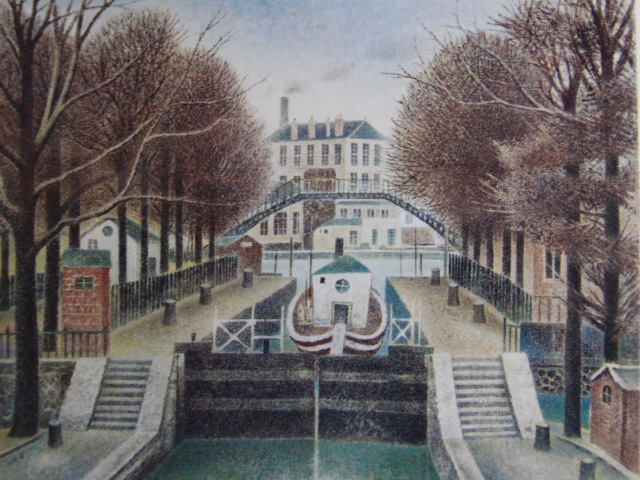 岡鹿之助、【運河】、希少な画集画、新品高級額 額装付、状態良好、送料無料、絵画 風景画拍卖