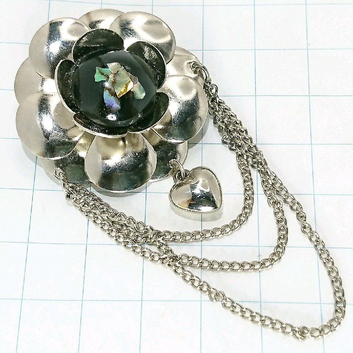 送料無料)ビンテージ☆七宝焼き お花モチーフ チェーン☆アンティークブローチ A15909拍卖