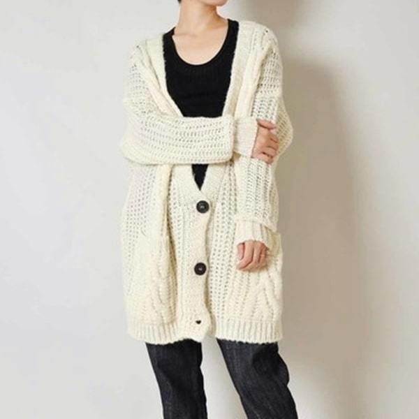 ROBERTO COLLINA ケーブル ニット ロング カーディガン セーター 白 アイボリー レディース nest robe beams iena ウールリッチ 45r 45rpm拍卖
