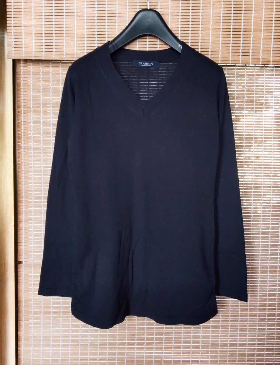 ★BRAHMIN Vネック 裾シャーリング シンプル 薄手 ニット セーター サイズ38★拍卖