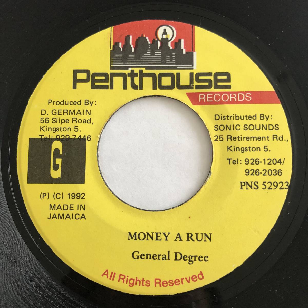 試聴 / GENERAL DEGREE / MONEY A RUN /Dickie Riddim/Penthouse/Reggae/Dancehall/'92/big hit !!/7inch/798拍卖