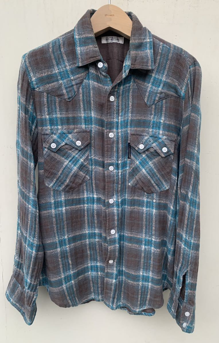 ハリウッドランチマーケット チェック柄ガーゼシャツ【1】紺×青 長袖 HRM ハリラン (検 BLUE BLUE 聖林公司 ガイジンメイド拍卖