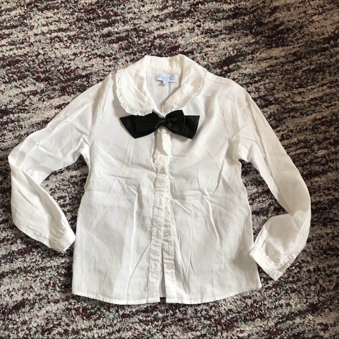 フォーマルスーツ 130 シャツ 女の子 リボン 白 黒 ブラウス 長袖シャツ拍卖