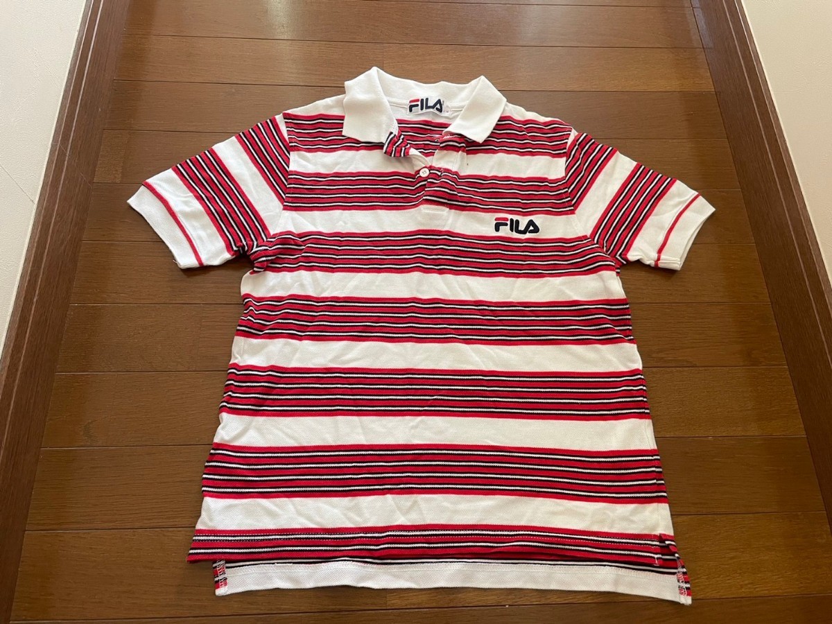フィラ FILA ポロシャツ 半袖 ウェアM 表記 J M白 ホワイト ボーダー綿拍卖