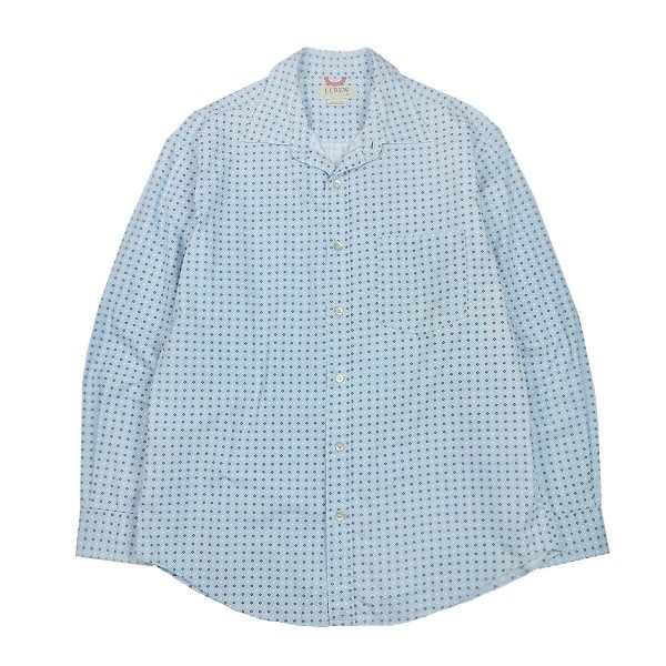 90s 00s J.CREW オールド ジェイクルー コットン シャツ 幾何学柄 ダイヤ柄 総柄 水色 ビンテージ アメリカ 古着 旧タグ 長袖 拍卖