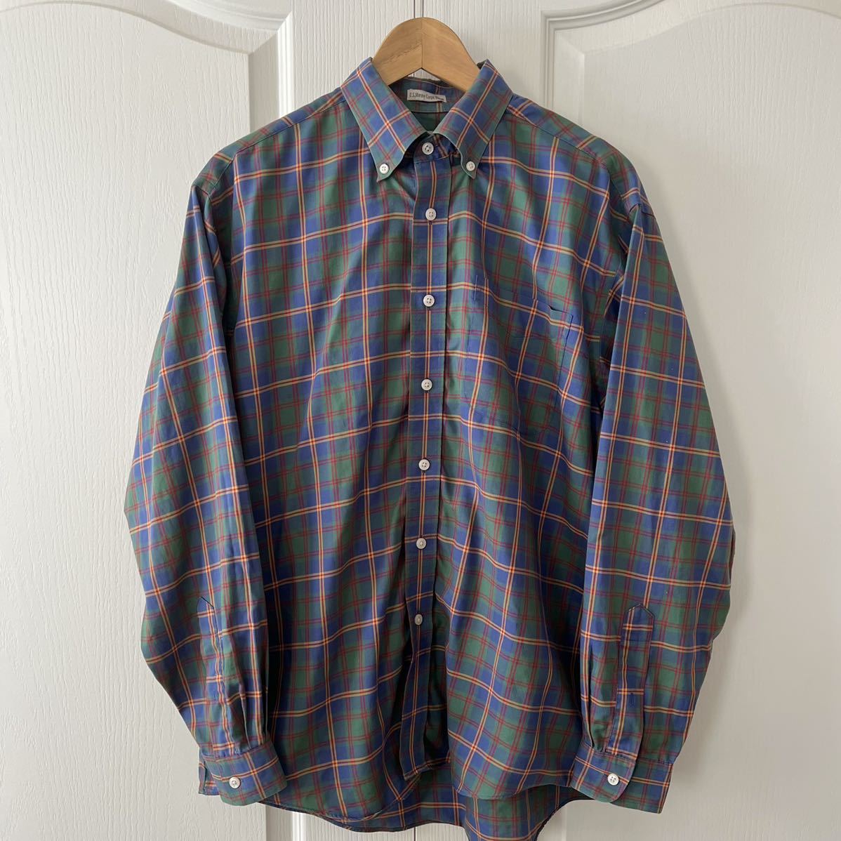 L.L.Bean エルエルビーン チェック シャツ M 長袖 グリーン ブルー ボタンダウン llbean エディーバウアー拍卖