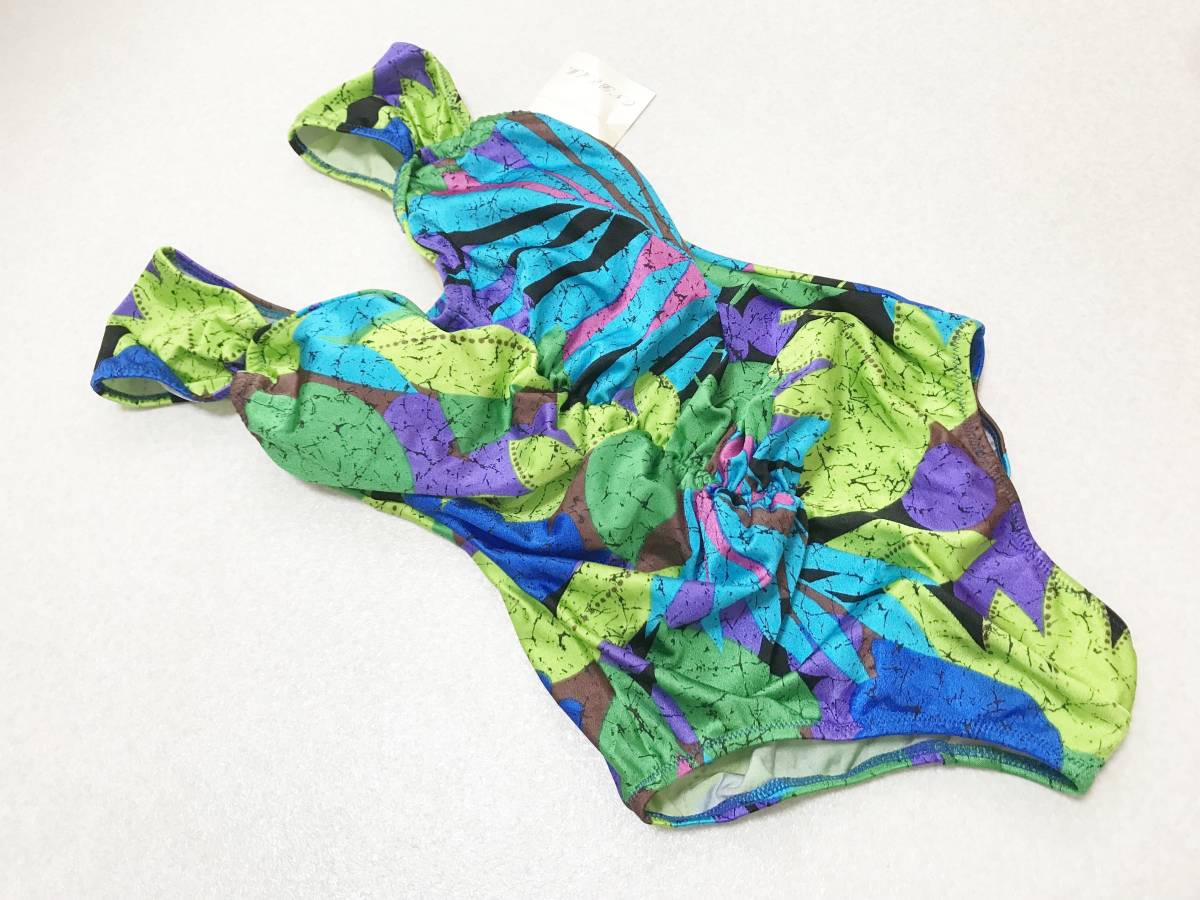 ●水着 11L●ヤマトヤ◆日本製/センターギャザー*ワンピース水着:青緑系MIX 定価:9,800円拍卖