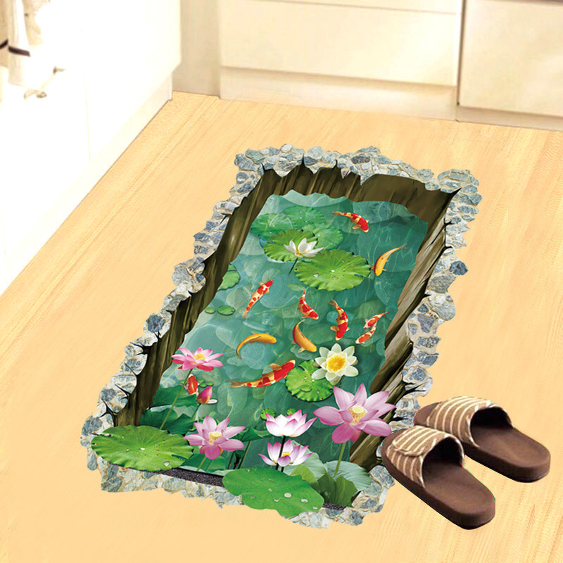 ウォールステッカー YB241 3D蓮池 蓮花 魚 鯉 癒す DIY 壁紙 インテリアシート 剥がせるシール拍卖