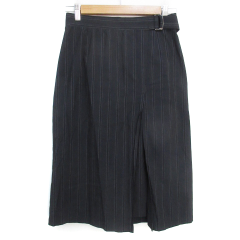 インディヴィ INDIVI タイトスカート ミモレ丈 リングベルト ストライプ柄 38 白 黒 ホワイト ブラック /FF48 レディース拍卖