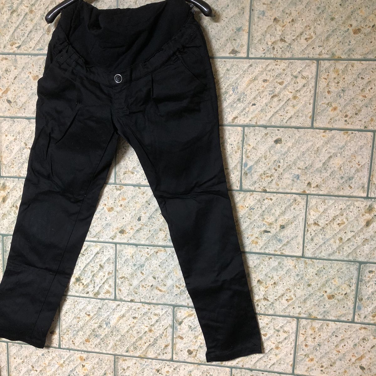 マタニティウェアパンツストレッチ ブラック黒 スキニー ウエスト調整可能拍卖