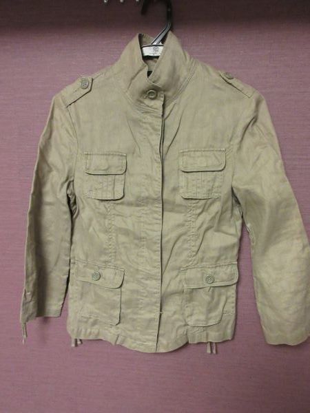 Max&Co.★マックスアンドコー レディース七分袖リネンジャケット/38/カーキ 訳アリ拍卖