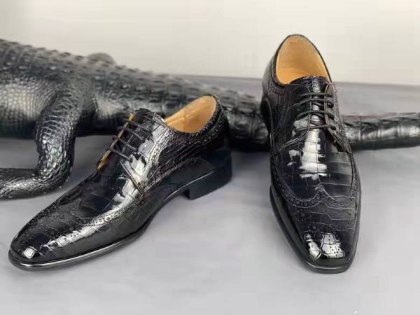 レースアップシューズ サイズ選択可 ワニ革 クロコダイル本革 メンズシューズ 革靴 ブローグシューズ レザーシューズ 通勤 紐靴 快適拍卖
