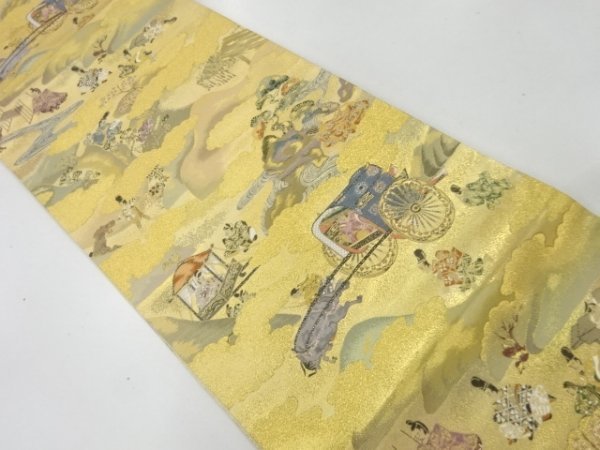 宗sou 御所車に時代人物・風景模様織出し袋帯【リサイクル】【着】拍卖