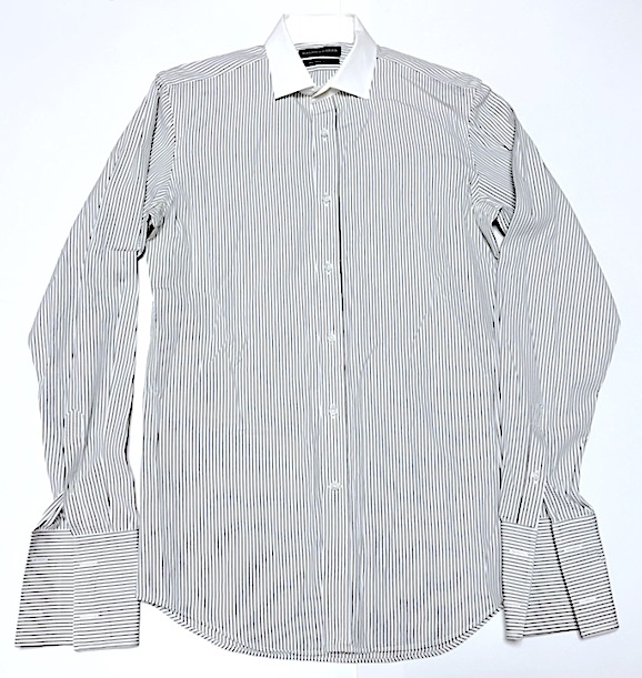 二点落札で送料無料! 2A19 イタリア製 RALPH LAUREN ラルフローレン 白黒ストライプ柄 ドレスシャツ 170/92A 長袖シャツ メンズ 綿拍卖