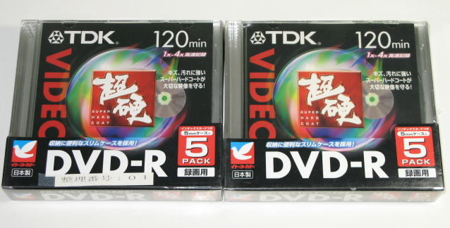 TDK  DVD-R120HCX5FIY  DVD-R 4倍速 超硬 スリムケース イトーヨーカドー専売品1個5枚入り 2個セット ( 計10枚 )日本製 未使用拍卖
