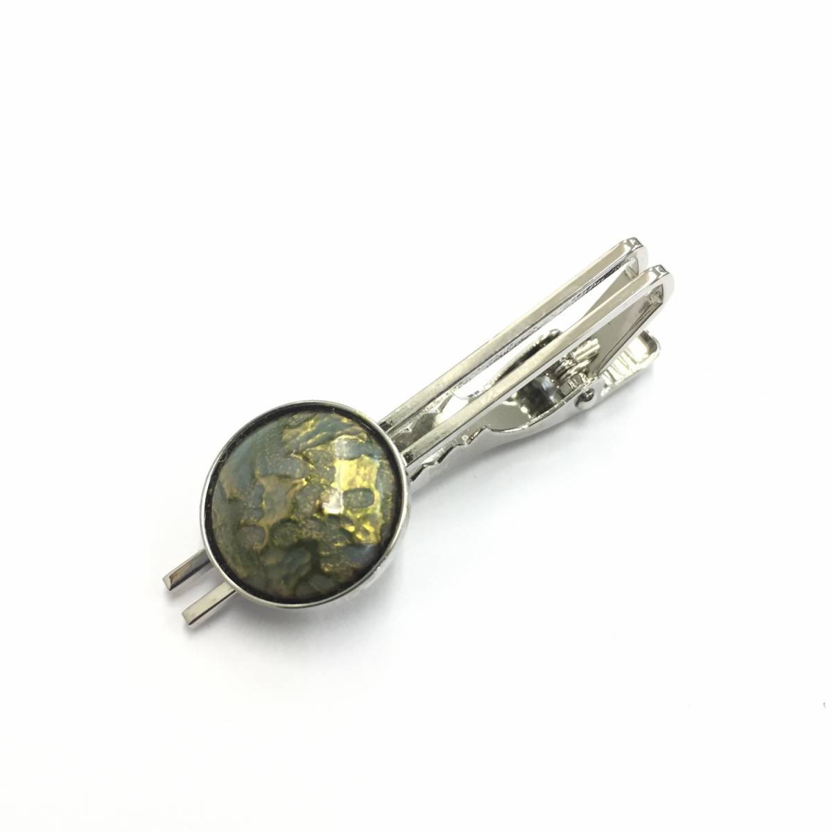 【タイピン】約4.5cm 七宝のような色合い シルバー×ゴールド×グレー 丸 ダンディ 上品 シック モダン 銀色×金色×灰色 シルバーカラー拍卖