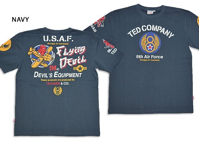 8th AIR FORCE 「FLYING DEVIL」半袖Tシャツ◆TEDMAN/テッドマン ネイビーMサイズ(サイズ40)TDSS-555 エフ商会 efu拍卖