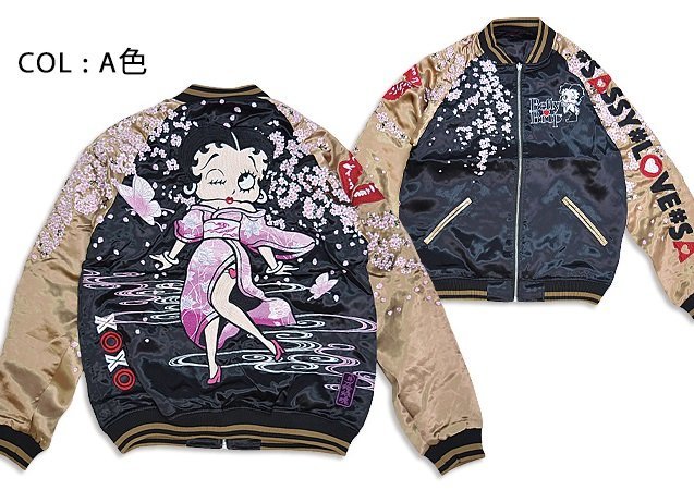 BETTY BOOP×絡繰魂 BETTYスカジャン◆絡繰魂 A色XXLサイズ 232001 和柄 和風 ベティーちゃん 刺繍 スーベニアジャケット拍卖