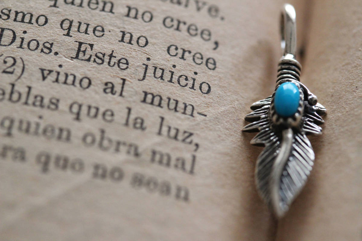 *シルバー925:ペンダントトップフェザー&ターコイズ拍卖