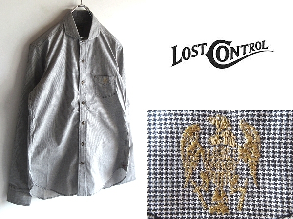 未使用 極美品 LOST CONTROL ロストコントロール ロゴ刺繍 イーグル刺繍 千鳥格子チェック カッタウェイシャツ 2 元CELT&COBRA ネコポス可拍卖