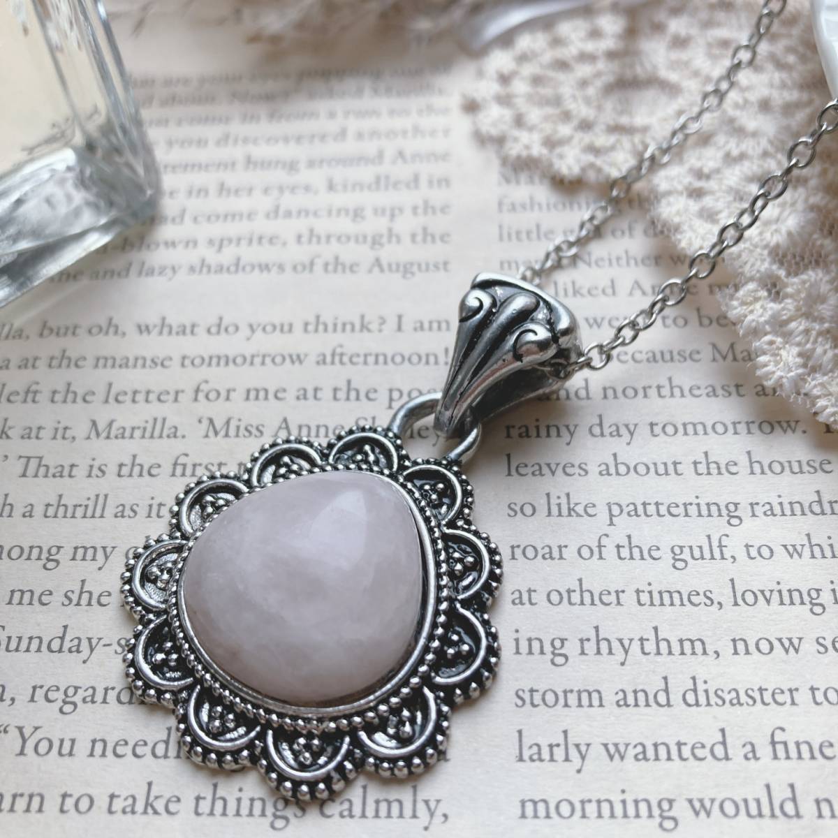 ヴィンテージネックレス 天然石 ピンク ペンダント アンティ―ク☆vintage jewelry accessories 0920拍卖