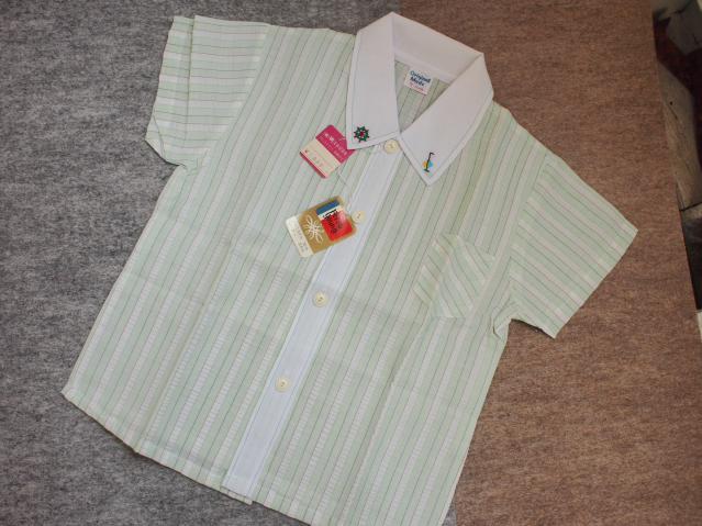 レトロキッズ子供服*涼しげな刺繍入り衿のおしゃれなストライプシャツ・B・7-8才・日本製拍卖