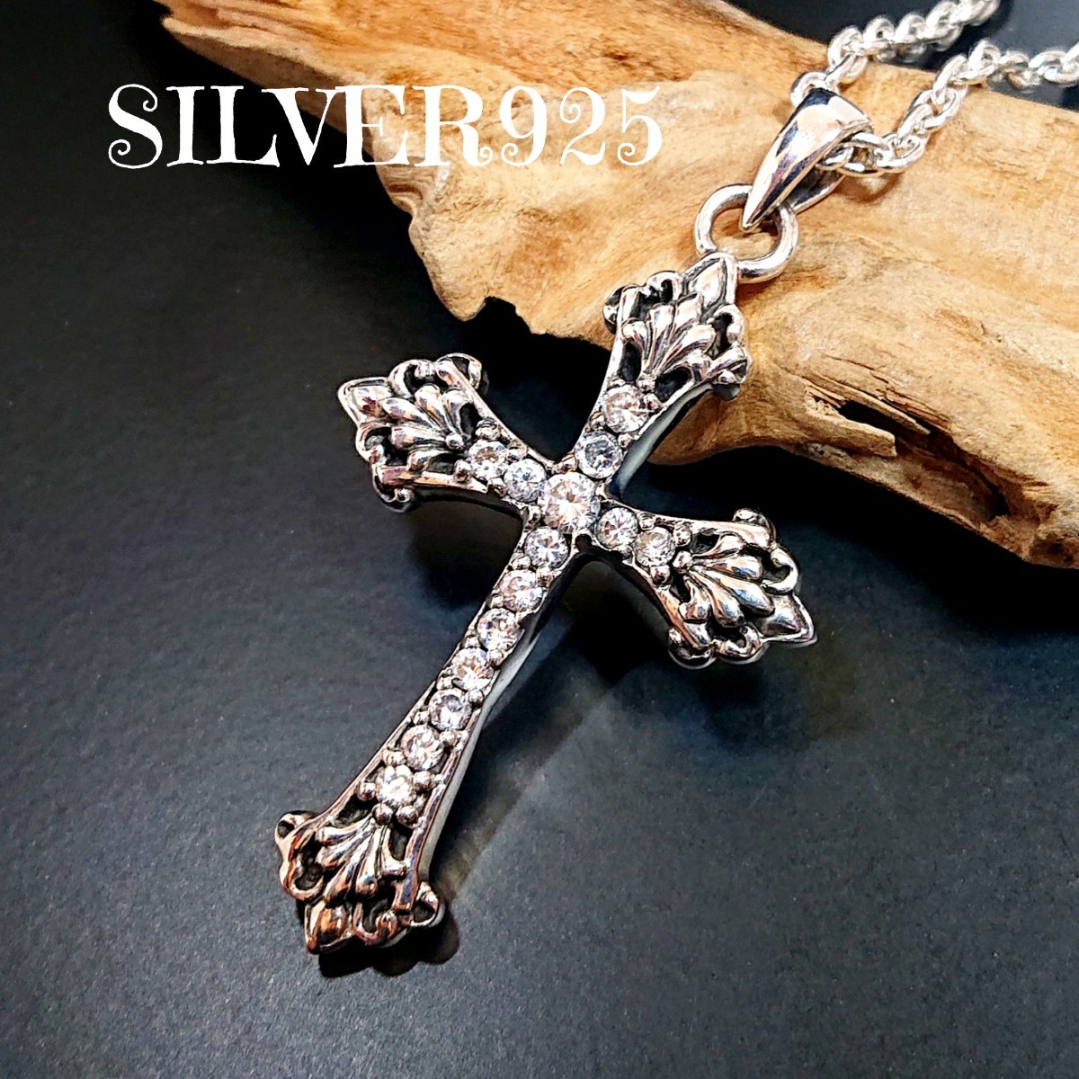 2087 SILVER925 ジルコニア クロストップ シルバー925 十字架 ユリ 百合 リリー ゴシック ユニセックス ケルティック 宗教 お洒落拍卖